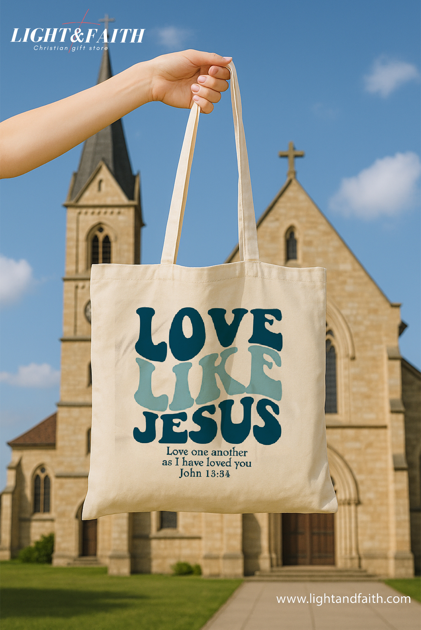 Love Like Jesus Christian Tote Bag – Canvas Tote – Faith-Based Gift – Trendy Aesthetic Tote – Cute Christian Bag – Religious Accessories TBLAF19